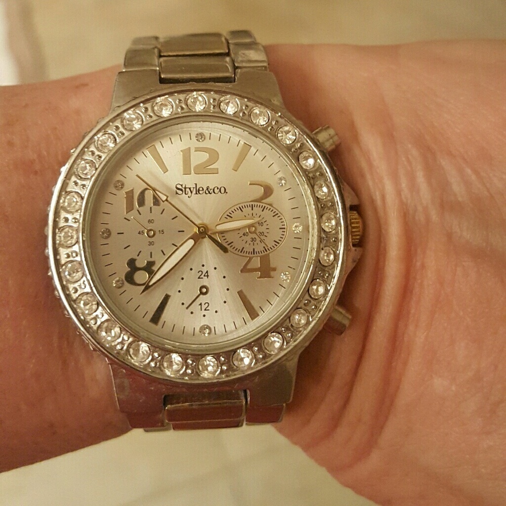 Macy's Silver & Large Crystal Watch